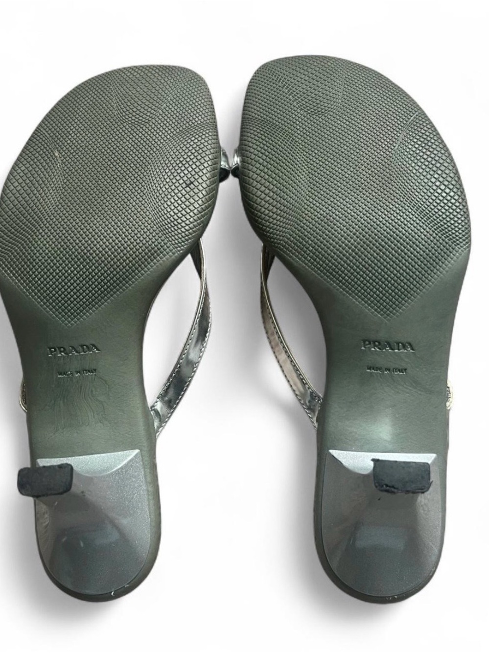 Prada Silver Chrome/Metallic Leather Sandals/Kitten Heels - Picture 6 of 8